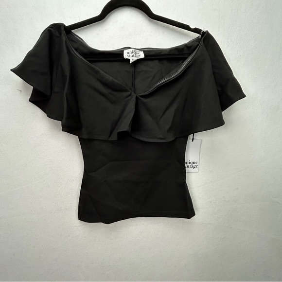 NWT Unique Vintage Black Ruffle Knit Top Size Small/4 - 565 - Picture 4 of 12